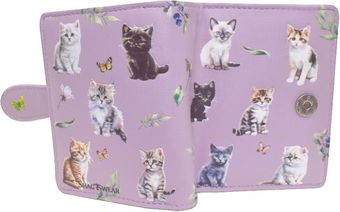 Shag Wear Kitten Garden محفظة صغيرة من الجلد الصناعي النباتي بتصميم زهور القطة محفظة مدمجة مع فتحات للبطاقات ونافذة لبطاقة الهوية وجيب للعملات المعدنية بسحاب 4.5 بوصة أرجواني in Kuwait
