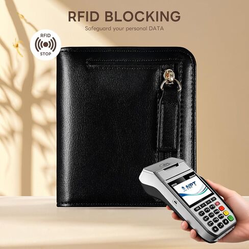 محفظة صغيرة للنساء مزودة بخاصية تحديد الهوية بموجات الراديو (RFID) مصنوعة من الجلد ثنائي الطي وحامل بطاقات مدمج للنساء مع سحاب وجيب للعملات المعدنية ونافذة لبطاقة الهوية (أسود) in Kuwait