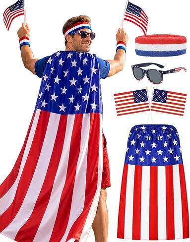 American Flag Costume Cape 4th of July 250 anniversary Patriotic Costume Accessories Set, Flag, Cape, Headband in Saudi Arabia