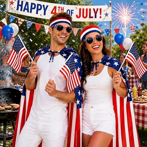 American Flag Costume Cape 4th of July 250 anniversary Patriotic Costume Accessories Set, Flag, Cape, Headband in Saudi Arabia