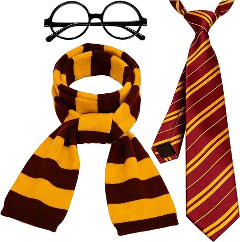 Wizard Glasses Red Tie Knit Striped Scarf Halloween Cosplay Part Set Magic Movie Costume Accessories Black Round Frame No Lenses Themed Party Dress Up Favors in Saudi Arabia