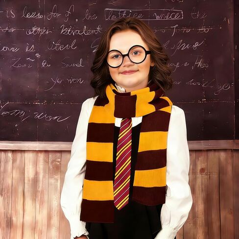 Wizard Glasses Red Tie Knit Striped Scarf Halloween Cosplay Part Set Magic Movie Costume Accessories Black Round Frame No Lenses Themed Party Dress Up Favors in Saudi Arabia