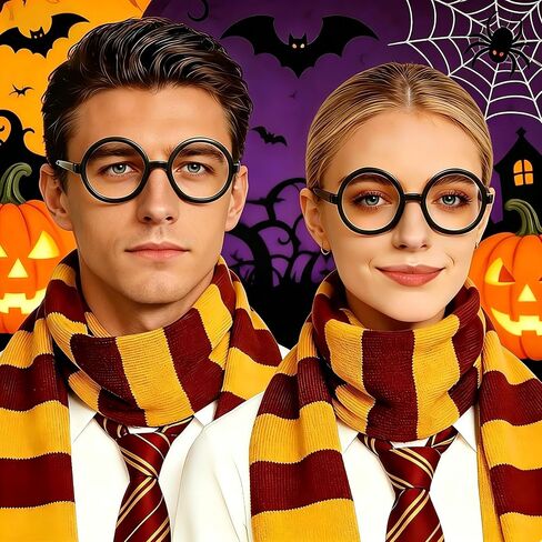Wizard Glasses Red Tie Knit Striped Scarf Halloween Cosplay Part Set Magic Movie Costume Accessories Black Round Frame No Lenses Themed Party Dress Up Favors in Saudi Arabia