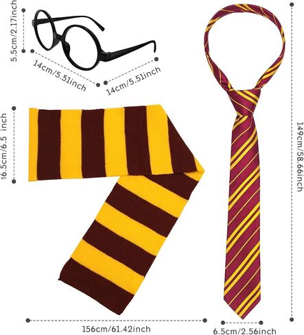 Wizard Glasses Red Tie Knit Striped Scarf Halloween Cosplay Part Set Magic Movie Costume Accessories Black Round Frame No Lenses Themed Party Dress Up Favors in Saudi Arabia