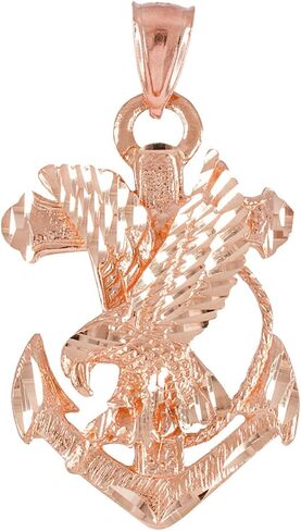 10K or 14K White, Yellow, or Rose Gold 1-1/2" USA Patriotic American Eagle Mariner's Anchor Cross Nautical Pendant - Your Choice of Metal Color in Kuwait