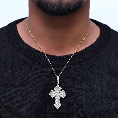 Cross Pendant for Men 2 3/4 Cttw Round Natural or Lab Grown Diamond Christian Religious Faith Pendant in 10K Solid Gold and 925 Sterling Silver Jewelry for Him in Saudi Arabia