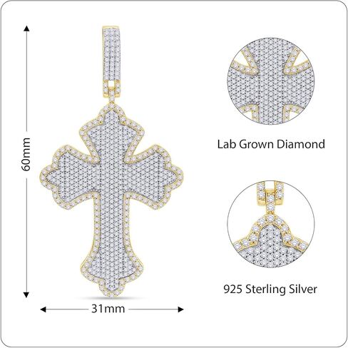 Cross Pendant for Men 2 3/4 Cttw Round Natural or Lab Grown Diamond Christian Religious Faith Pendant in 10K Solid Gold and 925 Sterling Silver Jewelry for Him in Saudi Arabia