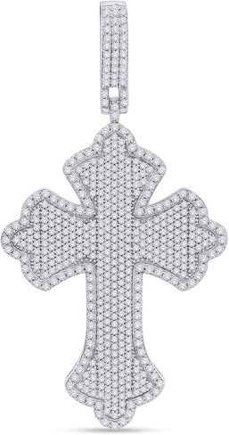 Cross Pendant for Men 2 3/4 Cttw Round Natural or Lab Grown Diamond Christian Religious Faith Pendant in 10K Solid Gold and 925 Sterling Silver Jewelry for Him in Saudi Arabia