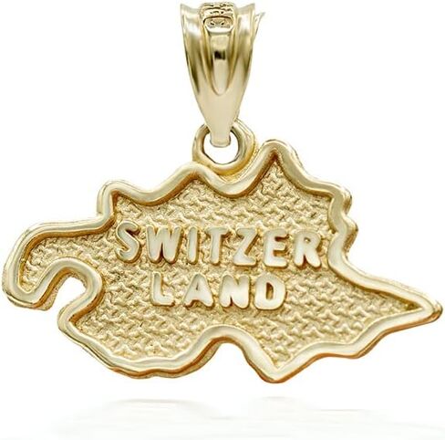 Solid 14K Yellow Gold Switzerland Map Pendant Necklace Suisse Svizzera Svizra Schweizerische Swiss Maps Jewelry - Choice of Pendant Only or Necklace Chain Length in Kuwait