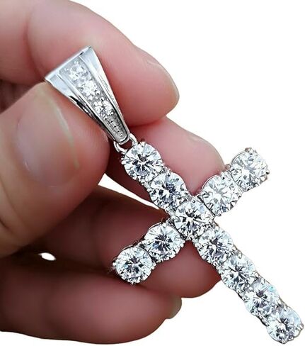 YashJewelArt 2.50 Ct Round Cut Lab Created Diamond Iced Out Cross Pendant, 925 Sterling Silver, 14K White Gold Plated, Handmade, Big Cross Necklace for Men in Kuwait