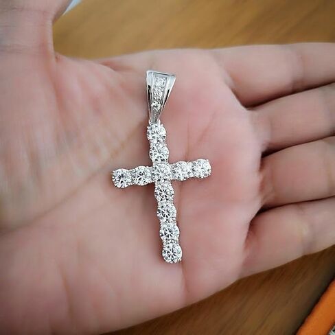 YashJewelArt 2.50 Ct Round Cut Lab Created Diamond Iced Out Cross Pendant, 925 Sterling Silver, 14K White Gold Plated, Handmade, Big Cross Necklace for Men in Kuwait