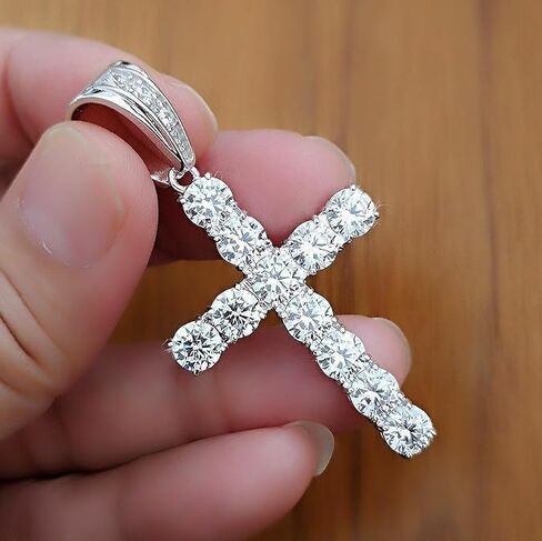 YashJewelArt 2.50 Ct Round Cut Lab Created Diamond Iced Out Cross Pendant, 925 Sterling Silver, 14K White Gold Plated, Handmade, Big Cross Necklace for Men in Kuwait