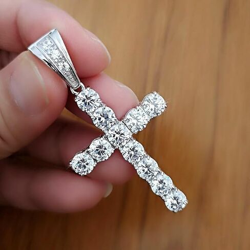 YashJewelArt 2.50 Ct Round Cut Lab Created Diamond Iced Out Cross Pendant, 925 Sterling Silver, 14K White Gold Plated, Handmade, Big Cross Necklace for Men in Kuwait