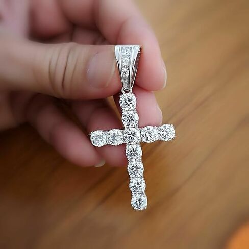 YashJewelArt 2.50 Ct Round Cut Lab Created Diamond Iced Out Cross Pendant, 925 Sterling Silver, 14K White Gold Plated, Handmade, Big Cross Necklace for Men in Kuwait