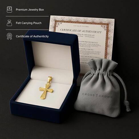 CROSS + CROWN Premium 14K Yellow Gold Cross Pendant, Durable Double-Bonded 14K Pendant for Necklace, Women & Mens Gold Cross for Chain, Handcrafted Religious Jewelry in the USA, 1.25" in Saudi Arabia