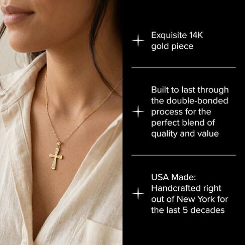 CROSS + CROWN Premium 14K Yellow Gold Cross Pendant, Durable Double-Bonded 14K Pendant for Necklace, Women & Mens Gold Cross for Chain, Handcrafted Religious Jewelry in the USA, 1.25" in Saudi Arabia
