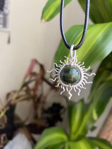 Emerald Sardonyx Full Sun Wire Wrapped Pendant- Black Niobium/ Silver/Steel/Copper/Bronze/14K Gold, or 14K Rose Gold- Pendant or Bracelet Charm - Purple Gemstone Jewelry- Sun Moon Necklace May Birthstone in Kuwait