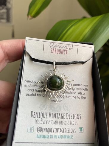 Emerald Sardonyx Full Sun Wire Wrapped Pendant- Black Niobium/ Silver/Steel/Copper/Bronze/14K Gold, or 14K Rose Gold- Pendant or Bracelet Charm - Purple Gemstone Jewelry- Sun Moon Necklace May Birthstone in Kuwait