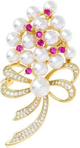 Elegant Grape Cluster Brooch Pin for Women, High-End Freshwater Cultured Pearl & Cubic Zirconia Jewelry, Exquisite Gold Tone Fruit Lapel Pin with Gift Box, Creative Fashion Accessories for Wedding, Formal Events | Women's Brooches and Pins | Ladies Jewelr in Kuwait