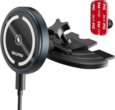 OHLPRO MagSafe Car Mount Charger for iPhone 16, 15W Fast Wireless Charging, Magnetic CD Slot Holder with 3M Adhesive Base for Dashboard, Aluminum Shell, Compatible with iPhone 16/15/14/13 Pro Max in Kuwait