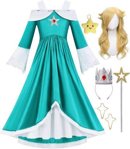 Girls Galaxy Princess Outfit Set, Teal Dress and Accessories Kids Princess Costume Dress for Halloween Party in Saudi Arabia