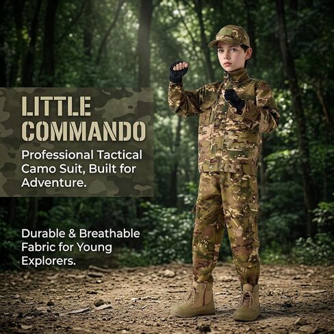 Klocerg Kids Tactical Camo 8-Pc Set, Boys Soldier Role Play Halloween Costume, Outdoor Army Uniform, Hat Belt Gloves Whistle in Saudi Arabia