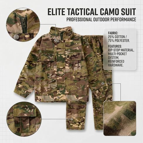 Klocerg Kids Tactical Camo 8-Pc Set, Boys Soldier Role Play Halloween Costume, Outdoor Army Uniform, Hat Belt Gloves Whistle in Saudi Arabia