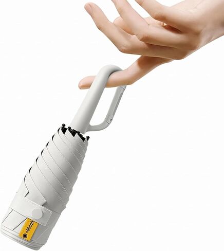 Mini Compact Folding Travel Umbrella with Carabiner Ring Handle, Fiberglass Ribs, UV Protection, UPF 50+ UV Sun Rain Protection, Lightweight Small, Handbag in Kuwait