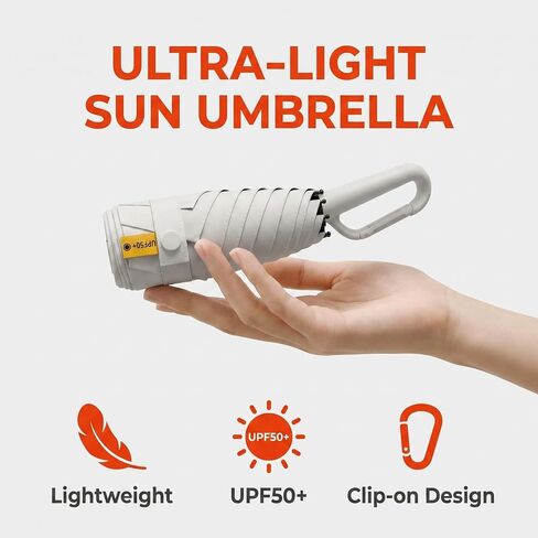 Mini Compact Folding Travel Umbrella with Carabiner Ring Handle, Fiberglass Ribs, UV Protection, UPF 50+ UV Sun Rain Protection, Lightweight Small, Handbag in Kuwait