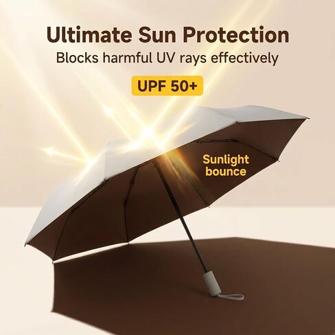 Mini Compact Folding Travel Umbrella with Carabiner Ring Handle, Fiberglass Ribs, UV Protection, UPF 50+ UV Sun Rain Protection, Lightweight Small, Handbag in Kuwait