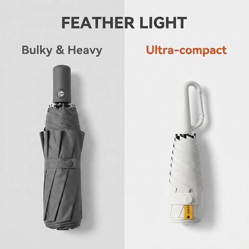 Mini Compact Folding Travel Umbrella with Carabiner Ring Handle, Fiberglass Ribs, UV Protection, UPF 50+ UV Sun Rain Protection, Lightweight Small, Handbag in Kuwait