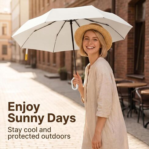 Mini Compact Folding Travel Umbrella with Carabiner Ring Handle, Fiberglass Ribs, UV Protection, UPF 50+ UV Sun Rain Protection, Lightweight Small, Handbag in Kuwait
