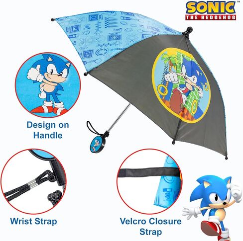 Sonic the Hedgehog Boys Umbrella Waterproof Rain Gear for Boys Ages 4-10 Durable Lightweight Portable J-Handle Officially Licensed Sega in Saudi Arabia