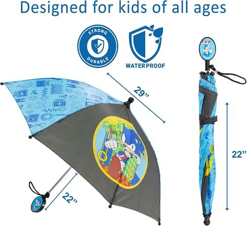 Sonic the Hedgehog Boys Umbrella Waterproof Rain Gear for Boys Ages 4-10 Durable Lightweight Portable J-Handle Officially Licensed Sega in Saudi Arabia