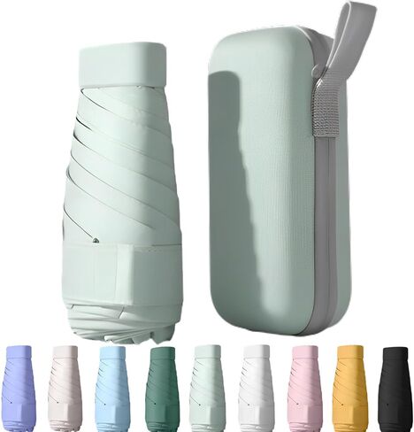 UPF50+ Mini Travel Sun Umbrella for Purse With Case,Small Compact UV Umbrella Protection Sun,Lightweight Portable Parasol Windproof for Women Men Kids (Light green) in Saudi Arabia