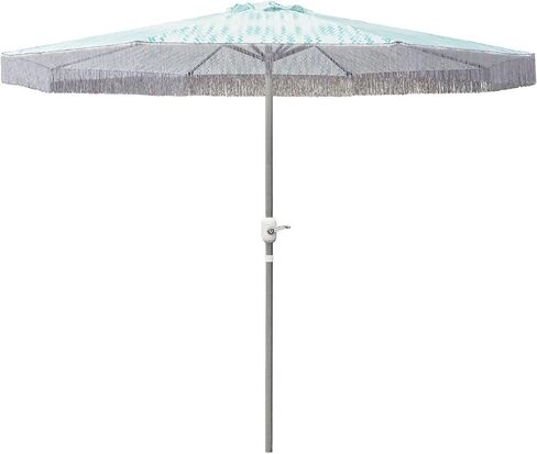 In The Swim 9' Steel Umbrella Aquamarine Fringe - Powder-Coated, Rust-Free Frame, Weather-Resistant with Easy Open Manual Crank in Saudi Arabia