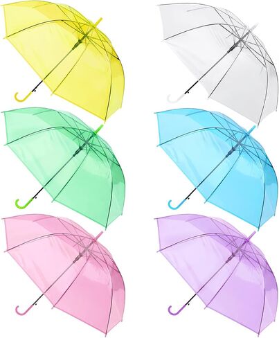 Clear Umbrella Bulk Colorful Transparent Rain Umbrellas Windproof Waterproof with J Hook Handle for Wedding Party Photography Outdoor Travel Gift in Kuwait