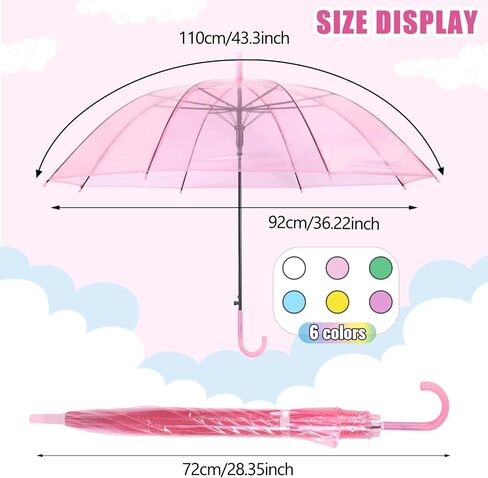 Clear Umbrella Bulk Colorful Transparent Rain Umbrellas Windproof Waterproof with J Hook Handle for Wedding Party Photography Outdoor Travel Gift in Kuwait