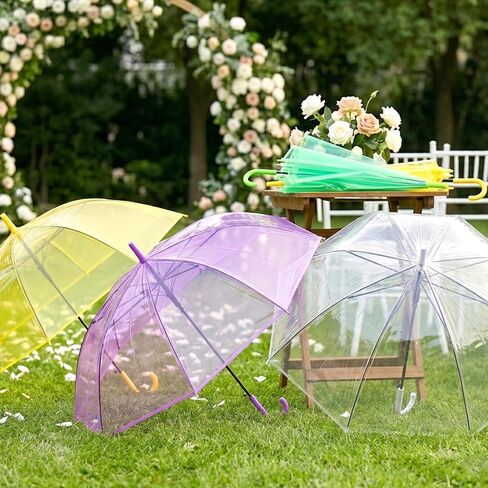 Clear Umbrella Bulk Colorful Transparent Rain Umbrellas Windproof Waterproof with J Hook Handle for Wedding Party Photography Outdoor Travel Gift in Kuwait