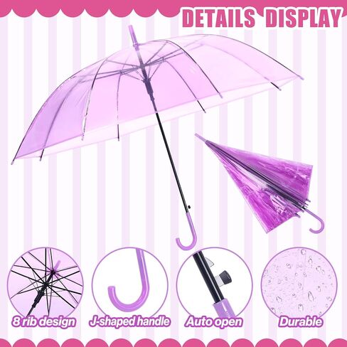 Clear Umbrella Bulk Colorful Transparent Rain Umbrellas Windproof Waterproof with J Hook Handle for Wedding Party Photography Outdoor Travel Gift in Kuwait