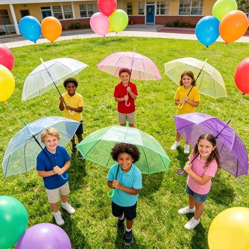 Clear Umbrella Bulk Colorful Transparent Rain Umbrellas Windproof Waterproof with J Hook Handle for Wedding Party Photography Outdoor Travel Gift in Kuwait