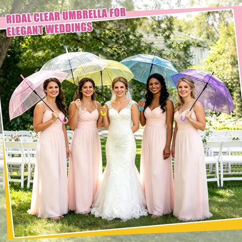 Clear Umbrella Bulk Colorful Transparent Rain Umbrellas Windproof Waterproof with J Hook Handle for Wedding Party Photography Outdoor Travel Gift in Kuwait