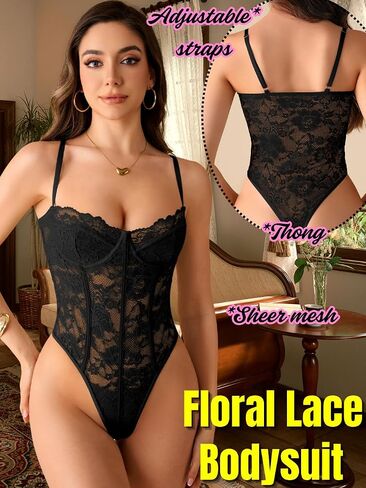 ShawGobow Lace Corset Bodysuit,Sheer Lingerie Tops For Women Going Out,Sexy Body Suit Concert Nightclub Boudoir in Kuwait