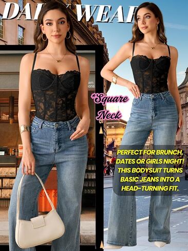 ShawGobow Lace Corset Bodysuit,Sheer Lingerie Tops For Women Going Out,Sexy Body Suit Concert Nightclub Boudoir in Kuwait