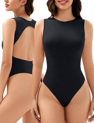 Seamless Tank Top Bodysuit for Women, Sexy Crew Neck Thong Backless, Summer Going Out Tight Fit Body Suit in Kuwait
