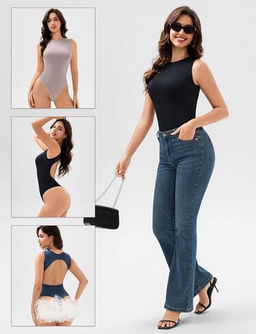 Seamless Tank Top Bodysuit for Women, Sexy Crew Neck Thong Backless, Summer Going Out Tight Fit Body Suit in Kuwait