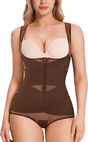 KUMAYES Zipper Shapewear for Women Tummy Control Bodysuit Slimming Faja Body Shaper Open Bust Waist Trainer for Daily Wear in Saudi Arabia