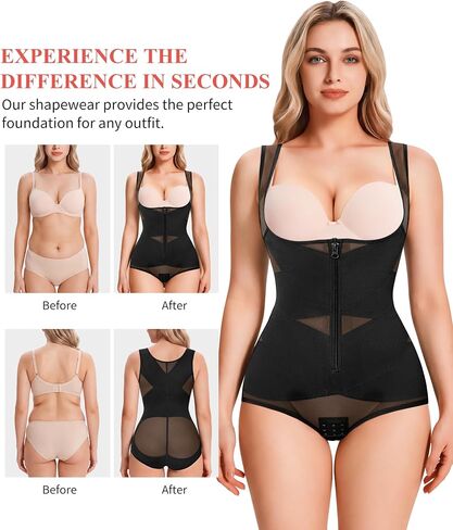 KUMAYES Zipper Shapewear for Women Tummy Control Bodysuit Slimming Faja Body Shaper Open Bust Waist Trainer for Daily Wear in Saudi Arabia