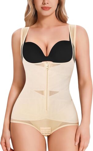 KUMAYES Zipper Shapewear for Women Tummy Control Bodysuit Slimming Faja Body Shaper Open Bust Waist Trainer for Daily Wear in Saudi Arabia