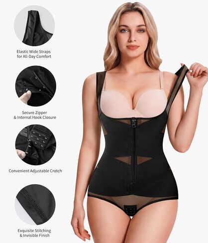 KUMAYES Zipper Shapewear for Women Tummy Control Bodysuit Slimming Faja Body Shaper Open Bust Waist Trainer for Daily Wear in Saudi Arabia